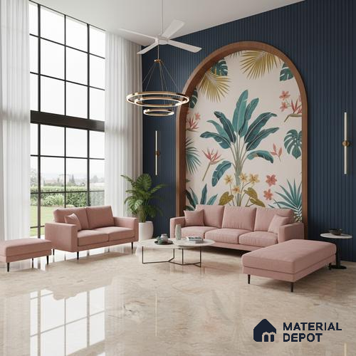 Marble Look Tile TL 09703 6 ft x 4 ft Glossy Finish Vitrified Tile - 15 mm | Adhesive and Spacers Must be Used During Installation