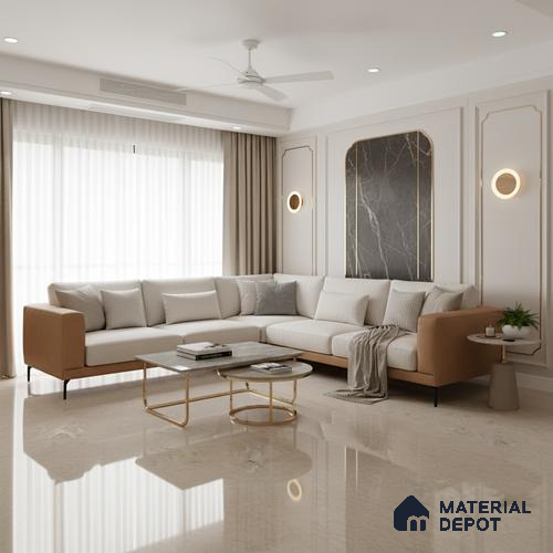 Marble Look Tile TL 09704 6 ft x 4 ft Glossy Finish Vitrified Tile - 15 mm | Adhesive and Spacers Must be Used During Installation