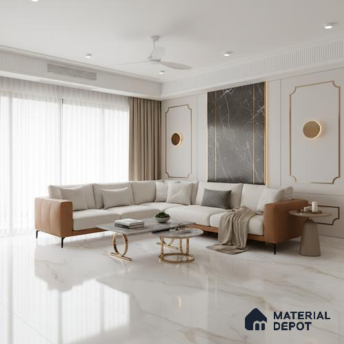 Marble Look Tile TL 09706 6 ft x 4 ft Glossy Finish Vitrified Tile - 15 mm | Adhesive and Spacers Must be Used During Installation