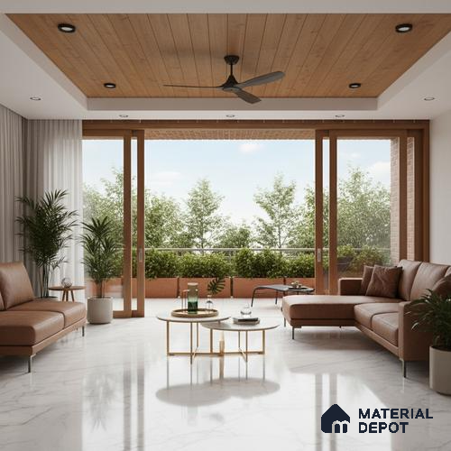 Marble Look Tile TL 09707 6 ft x 4 ft Glossy Finish Vitrified Tile - 15 mm | Adhesive and Spacers Must be Used During Installation