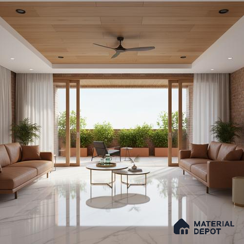 Marble Look Tile TL 09708 6 ft x 4 ft Glossy Finish Vitrified Tile - 15 mm | Adhesive and Spacers Must be Used During Installation