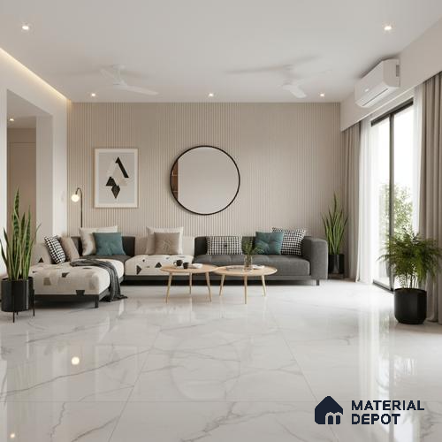 Marble Look Tile TL 09709 6 ft x 4 ft Glossy Finish Vitrified Tile - 15 mm | Adhesive and Spacers Must be Used During Installation