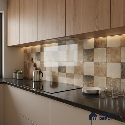 Stone Wall Tile TL 09729 B 24274 2 ft x 1 ft Brown Ceramic Glossy Finish Dark Tile - 9 mm | Ideal for Bathroom, Kitchen