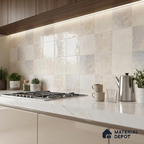 Stone Wall Tile TL 09729 24274 2 ft x 1 ft Cream Ceramic Glossy Finish Light Tile - 9 mm | Ideal for Bathroom, Kitchen
