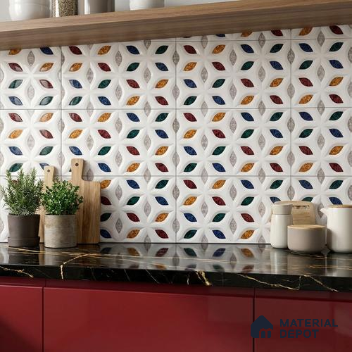Patterned Wall Tile TL 09732 C 25003 2 ft x 1 ft Multi Colour Ceramic Glossy Finish Highlighter 1 Tile - 9 mm | Ideal for Bathroom, Kitchen | Please Expect a Slight Variation of Pattern
