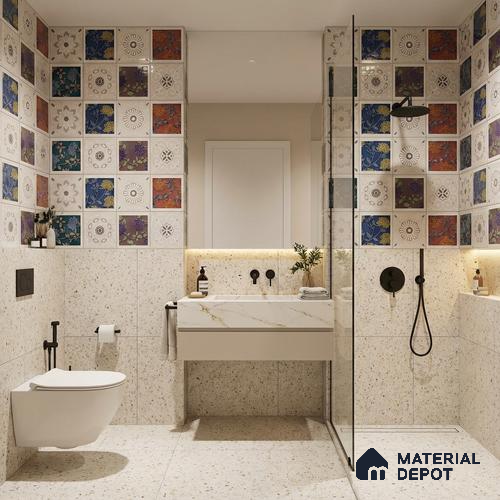 Patterned Wall Tile TL 09732 D 25003 2 ft x 1 ft Multi Colour Ceramic Glossy Finish Highlighter 2 Tile - 9 mm | Ideal for Bathroom, Kitchen | Please Expect a Slight Variation of Pattern
