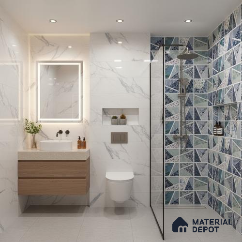 Patterned Wall Tile TL 09733 C 225017 2 ft x 1 ft Blue Ceramic Glossy Finish Highlighter 1 Tile - 9 mm | Ideal for Bathroom, Kitchen | Please Expect a Slight Variation of Pattern