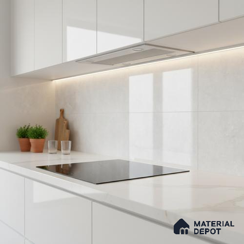 Stone Wall Tile TL 09733 225017 2 ft x 1 ft White Ceramic Glossy Finish Light Tile - 9 mm | Ideal for Bathroom, Kitchen