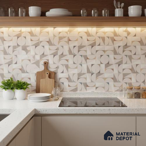 Patterned Wall Tile TL 09734 C 25110 2 ft x 1 ft Beige Ceramic Glossy Finish Highlighter 1 Tile - 9 mm | Ideal for Bathroom, Kitchen | Please Expect a Slight Variation of Pattern