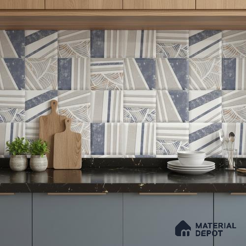 Patterned Wall Tile TL 09735 C 25144 2 ft x 1 ft Grey Ceramic Glossy Finish Highlighter 1 Tile - 9 mm | Ideal for Bathroom, Kitchen | Please Expect a Slight Variation of Pattern