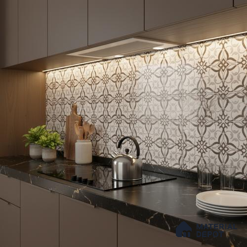 Patterned Wall Tile TL 09737 C 25146 2 ft x 1 ft Multi Colour Ceramic Glossy Finish Highlighter 1 Tile - 9 mm | Ideal for Bathroom, Kitchen | Please Expect a Slight Variation of Pattern