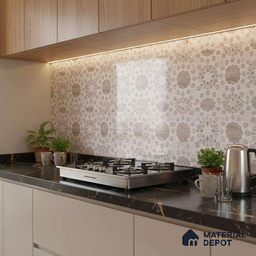 Patterned Wall Tile TL 09738 C 25147 2 ft x 1 ft Brown Ceramic Glossy Finish Highlighter 1 Tile - 9 mm | Ideal for Bathroom, Kitchen | Please Expect a Slight Variation of Pattern