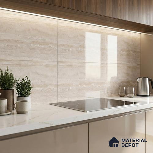Stone Wall Tile TL 09738 25147 2 ft x 1 ft Cream Ceramic Glossy Finish Light Tile - 9 mm | Ideal for Bathroom, Kitchen
