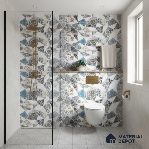 Patterned Wall Tile TL 09740 B  2 ft x 1 ft Multi Colour Ceramic Matte Finish Highlighter Tile - 9 mm | Ideal for Bathroom, Kitchen | Please Expect a Slight Variation of Pattern