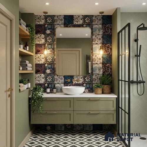 Patterned Wall Tile TL 09741 C 2 ft x 1 ft Multi Colour Ceramic Matte Finish Highlighter Tile - 9 mm | Ideal for Bathroom, Kitchen | Please Expect a Slight Variation of Pattern