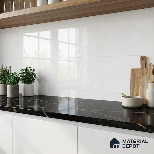 Marble Wall Tile TL 09749 2 ft x 1 ft White Ceramic Glossy Finish Light Tile - 9 mm | Ideal for Bathroom, Kitchen