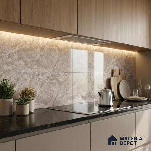 Marble Wall Tile TL 09750 B 2 ft x 1 ft Ceramic Glossy Finish Dark Tile - 9 mm | Ideal for Bathroom, Kitchen