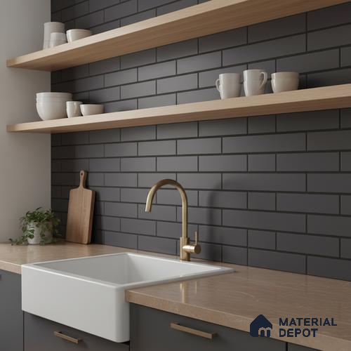 Subway Look Royal Dark Grey-143 TL 09780 B 2 ft x 1 ft Matte Finish Ceramic Wall Tile - 9 mm | Please Expect a Slight Variation of Pattern