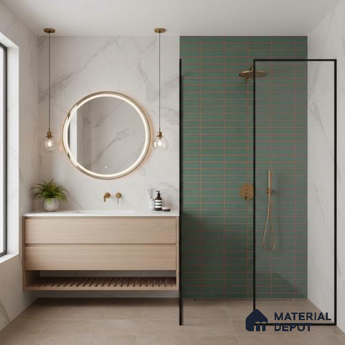 Subway Look Gama Green TL 09787 B 2 ft x 1 ft Matte Finish Ceramic Wall Tile - 9 mm | Please Expect a Slight Variation of Pattern