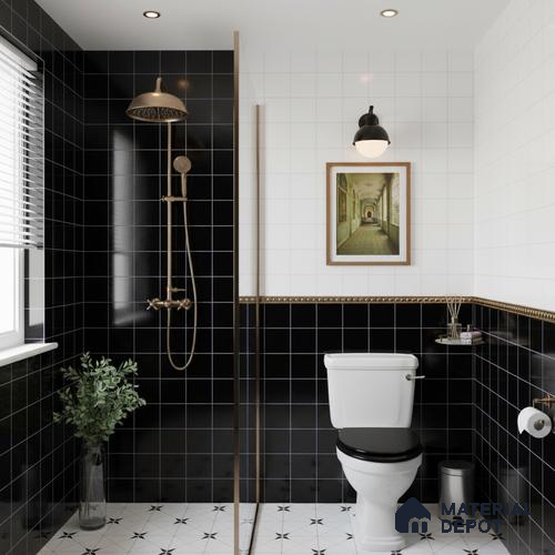 Faux Subway Wall Tile TL 09788 B Luxe Black (Luster) 2 ft x 1 ft Glossy Finish Ceramic Wall Tile - 9 mm | Suitable For Bathroom, Kitchen Backsplash | Please Expect a Slight Variation of Pattern