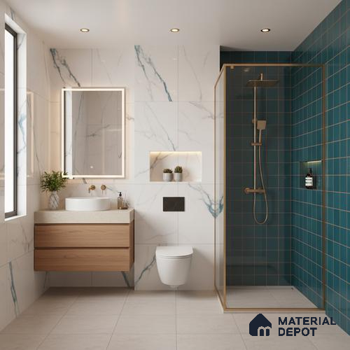 Faux Subway Wall Tile TL 09788 D Luxe Ocean 2 ft x 1 ft Glossy Finish Ceramic Wall Tile - 9 mm | Suitable For Bathroom, Kitchen Backsplash | Please Expect a Slight Variation of Pattern