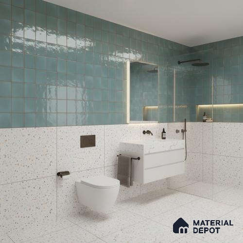 Faux Subway Wall Tile TL 09788 Luxe Aqua 2 ft x 1 ft Glossy Finish Ceramic Wall Tile - 9 mm | Suitable For Bathroom, Kitchen Backsplash | Please Expect a Slight Variation of Pattern