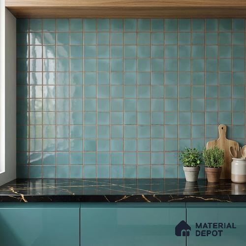 Faux Subway Wall Tile TL 09788 Luxe Aqua 2 ft x 1 ft Glossy Finish Ceramic Wall Tile - 9 mm | Suitable For Bathroom, Kitchen Backsplash | Please Expect a Slight Variation of Pattern