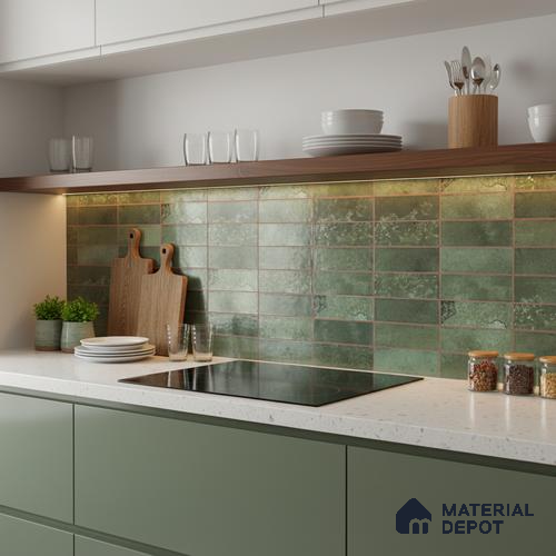 Faux Subway Look Luxuria Green R1 TL 09789 2 ft x 1 ft Glossy Finish Ceramic Wall Tile - 9 mm