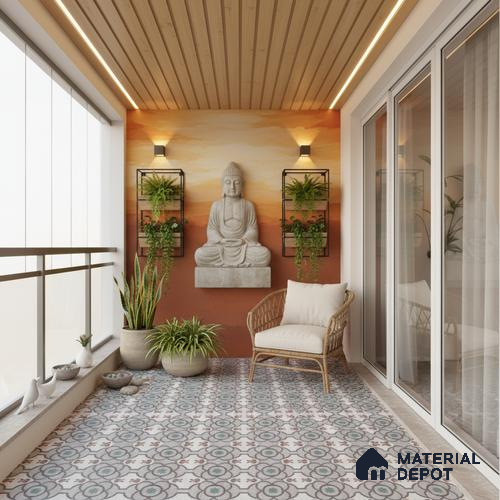Moroccan Floor & Wall Tile TL 09802  2 ft x 2 ft  Vitrified Matte Finish Tile - 9 mm | Ideal for Living Room, Bedroom, Bathroom | Please Expect a Slight Variation of Pattern