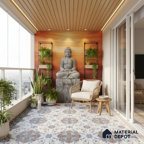 Moroccan Floor & Wall Tile TL 09804 2 ft x 2 ft Blue Vitrified Matte Finish Tile - 9 mm | Ideal for Living Room, Bedroom, Bathroom | Please Expect a Slight Variation of Pattern