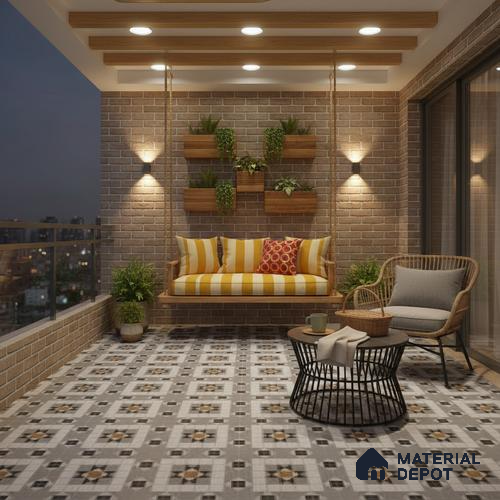 Moroccan Floor & Wall Tile TL 09809  2 ft x 2 ft Grey Vitrified Matte Finish Tile - 9 mm | Ideal for Living Room, Bedroom, Bathroom, Kitchen | Please Expect a Slight Variation of Pattern