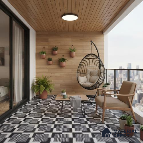 Moroccan Floor & Wall Tile TL 09812  2 ft x 2 ft Black Vitrified Matte Finish Tile - 9 mm | Ideal for Living Room, Bedroom, Bathroom, Kitchen | Please Expect a Slight Variation of Pattern