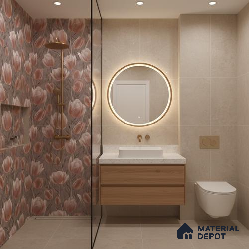 Floral Wall Tile TL 09913 4 ft x 2 ft Pink Vitrified Matte Finish Tile - 9 mm | Ideal for Living Room,Bedroom,Bathroom,Kitchen