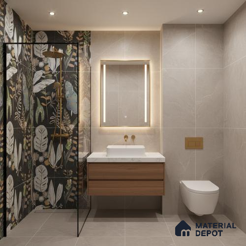 Tropical Wall Tile TL 09916 B Black 4 ft x 2 ft Vitrified Matte Finish Tile - 9 mm | Ideal for Living Room, Bedroom, Bathroom, Kitchen