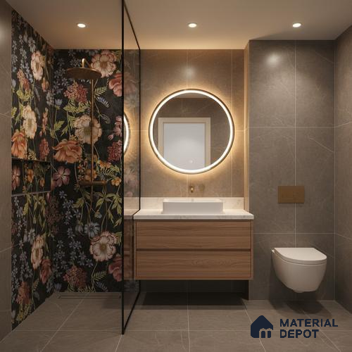 Floral Wall Tile TL 09917 4 ft x 2 ft Black Vitrified Matte Finish Tile - 9 mm | Ideal for Living Room,Bedroom,Bathroom,Kitchen