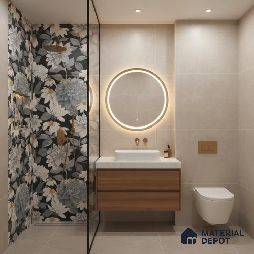 Floral Wall Tile TL 09927 B 4 ft x 2 ft Black Vitrified Matte Finish Tile - 9 mm | Ideal for Living Room,Bedroom,Bathroom,Kitchen
