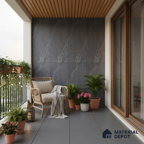 Punch Wall & Floor Tile TL 09945 C 4 ft x 2 ft Black Vitrified Matte Finish Tile - 9 mm | Ideal for Living Room, Bedroom, Bathroom, Kitchen