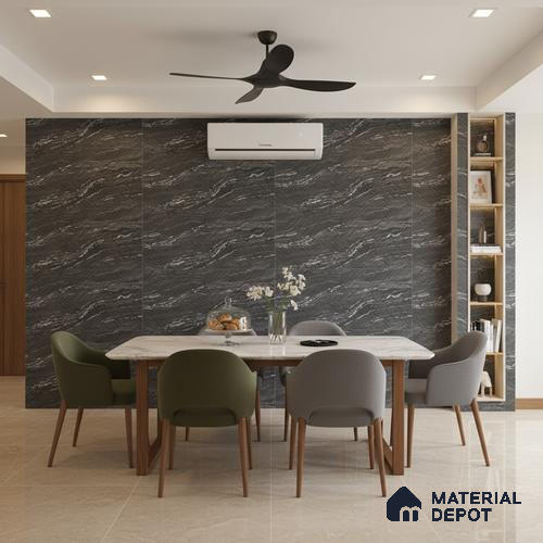 Punch Wall & Floor Tile TL 09956 4 ft x 2 ft Black Vitrified Matte Finish Tile - 9 mm | Ideal for Living Room,Bedroom,Bathroom,Kitchen