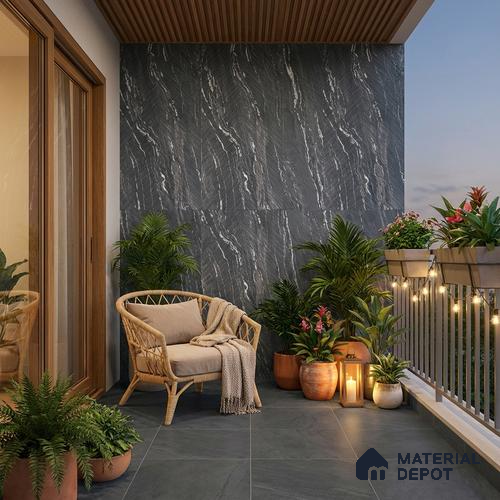 Punch Wall & Floor Tile TL 09956 4 ft x 2 ft Black Vitrified Matte Finish Tile - 9 mm | Ideal for Living Room,Bedroom,Bathroom,Kitchen