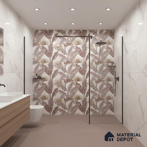 Floral Wall Tile TL 09994 B Fantasy Pink Baige - 1A 2 ft x 1 ft Pink Ceramic Glue Matte Finish Decor A Tile - 9 mm | Ideal for Living Room, Bathroom, Kitchen | Please Expect a Slight Variation of Pattern