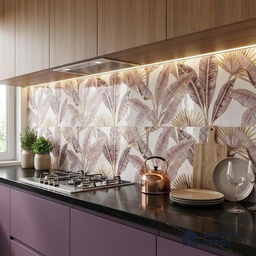 Floral Wall Tile TL 09994 B Fantasy Pink Baige - 1A 2 ft x 1 ft Pink Ceramic Glue Matte Finish Decor A Tile - 9 mm | Ideal for Living Room, Bathroom, Kitchen | Please Expect a Slight Variation of Pattern