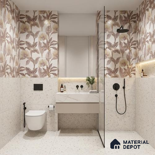 Floral Wall Tile TL 09994 C Fantasy Pink Baige - 1B 2 ft x 1 ft Pink Ceramic Glue Matte Finish Decor B Tile - 9 mm | Ideal for Living Room, Bathroom, Kitchen | Please Expect a Slight Variation of Pattern