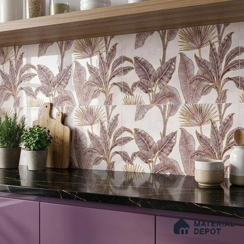 Floral Wall Tile TL 09994 C Fantasy Pink Baige - 1B 2 ft x 1 ft Pink Ceramic Glue Matte Finish Decor B Tile - 9 mm | Ideal for Living Room, Bathroom, Kitchen | Please Expect a Slight Variation of Pattern