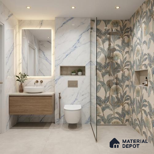 Floral Wall Tile TL 09994 F Fantasy Ivory Decor - 1B 2 ft x 1 ft Pink Ceramic Glue Matte Finish Decor B Tile - 9 mm | Ideal for Living Room, Bathroom, Kitchen | Please Expect a Slight Variation of Pattern