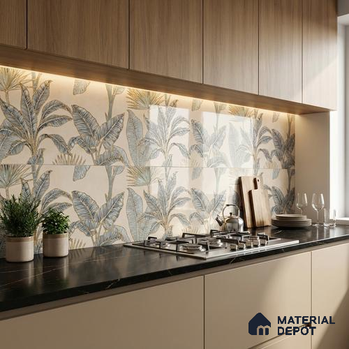 Floral Wall Tile TL 09994 F Fantasy Ivory Decor - 1B 2 ft x 1 ft Pink Ceramic Glue Matte Finish Decor B Tile - 9 mm | Ideal for Living Room, Bathroom, Kitchen | Please Expect a Slight Variation of Pattern