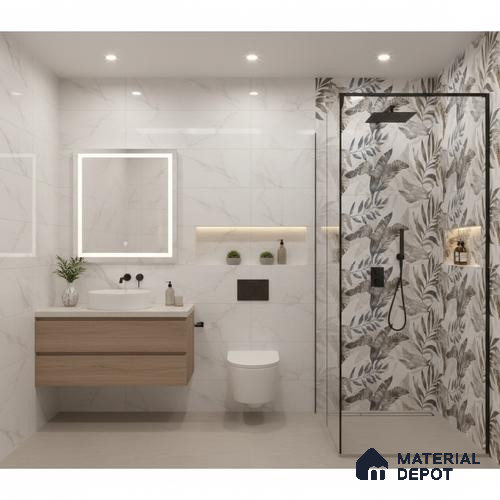 Floral Wall Tile TL 09996 B Leafty Gray Decor 2 ft x 1 ft Grey Ceramic Glue Matte Finish Decor Tile - 9 mm | Ideal for Living Room, Bathroom, Kitchen | Please Expect a Slight Variation of Pattern