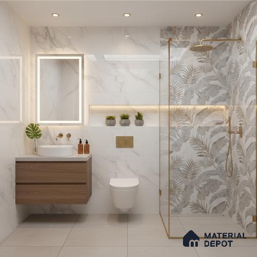 Floral Wall Tile TL 09997 B Leaf Silvar Decor 2 ft x 1 ft Silver Ceramic Glue Matte Finish Pattern 1 Tile - 9 mm | Ideal for Living Room, Bathroom, Kitchen | Please Expect a Slight Variation of Pattern