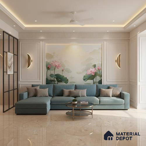 Marble Floor & Wall Large Format Tile TL 10069 Marlin Natural 6 ft x 4 ft Glossy Finish Vitrified Tile - 9 mm | Suitable for Living Room, Bedroom & Bathroom | Adhesive and Spacers Must be Used During Installation