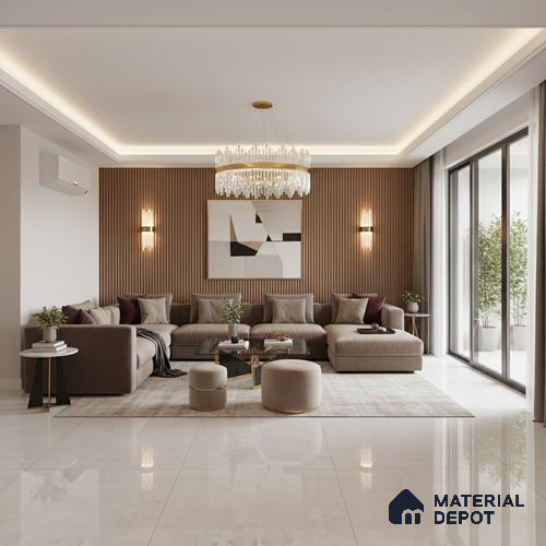 Marble Floor Large Format Tile TL 10076 Atlantice White 6 ft x 4 ft Glossy Finish Vitrified Colorbody Tile - 15 mm | Suitable for Living Room, Bedroom & Bathroom | Adhesive and Spacers Must be Used During Installation
