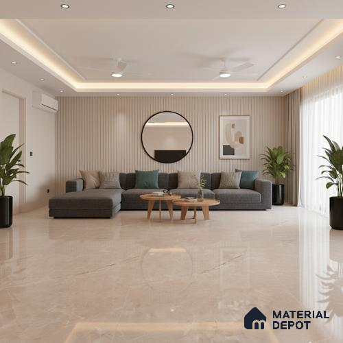Marble Floor Large Format Tile TL 10078 Prestige Crema 6 ft x 4 ft Glossy Finish Vitrified Colorbody Tile - 15 mm | Suitable for Living Room, Bedroom & Bathroom | Adhesive and Spacers Must be Used During Installation